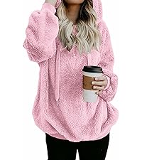 Womens Oversized Sherpa Pullover Hoodie with Pockets Fuzzy Fleece Warm Casual Sweatshirt Hoodies