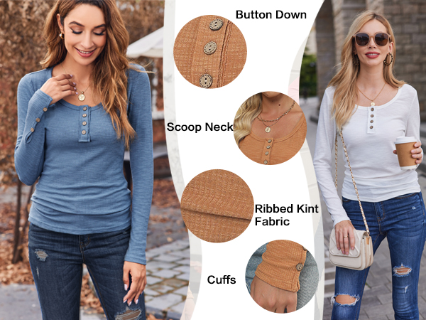 Henley Tops for Women Long Sleeve