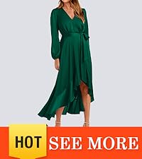 Fall Dresses Casual Long Sleeve Wrap V Neck Maxi Dress High Low Wedding Guest Dress Ruffle Hem