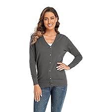 CUNYI Women’s V-Neck Cardigan Gery