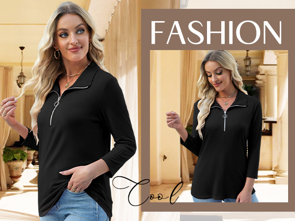 3/4 sleeve polo shirts for women