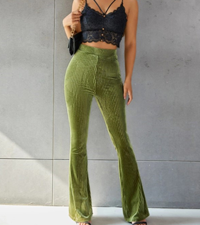 omen Velvet High Waisted Wide Leg Palazzo Flare Pants Solid Long Trousers