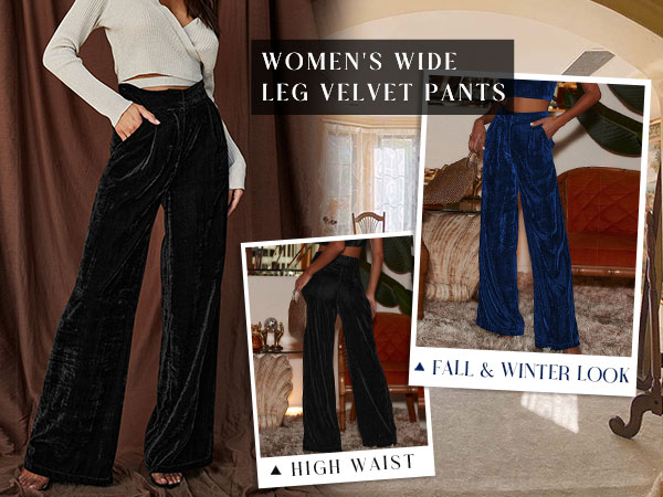 Velvet Pants for Women Fall Winter High Waist Wide Straight Leg Trousers Casual Baggy Pants