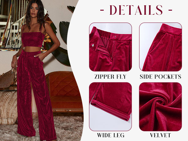 Velvet Pants for Women Fall Winter High Waist Wide Straight Leg Trousers Casual Baggy Pants