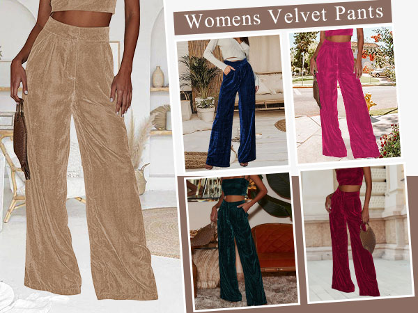 Velvet Pants for Women Fall Winter High Waist Wide Straight Leg Trousers Casual Baggy Pants