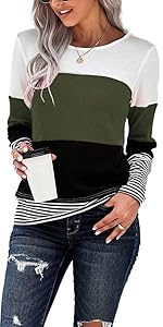 NEYOUQE Womens Loose Color Block Long/Short Sleeve T Shirts Casual Comfy Tops