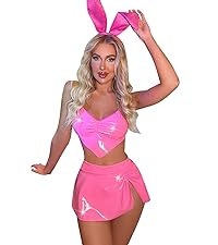 Rave Outfits Halloween Musical Festival Costume PU Leather Lingerie Bra Briefs Skirt Headband