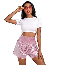 Women Sparkly Loose Draped Metallic Shorts Yoga Flowy Shorts