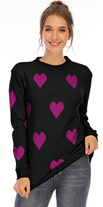 Women''s Long Sleeve Crewneck Knitted Multi-Hearts Casual Pullover Sweaters