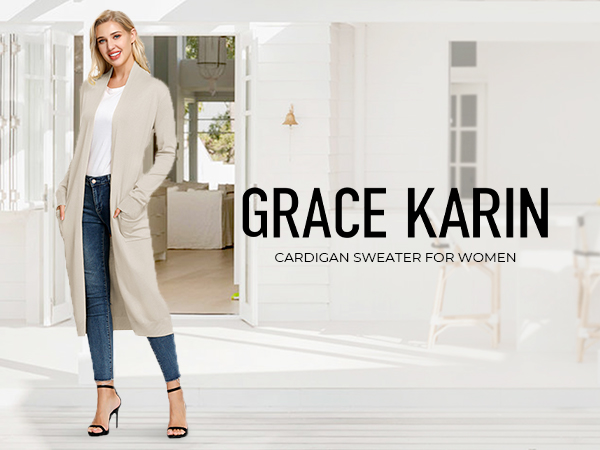 GRACE KARIN Essential Solid Open Front Maxi Long Knitted Cardigan 