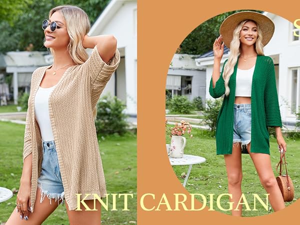 Open Front Cardigan for Women 3/4 Sleeve Casual Lightweight Soft Knit Cardigan Sweater