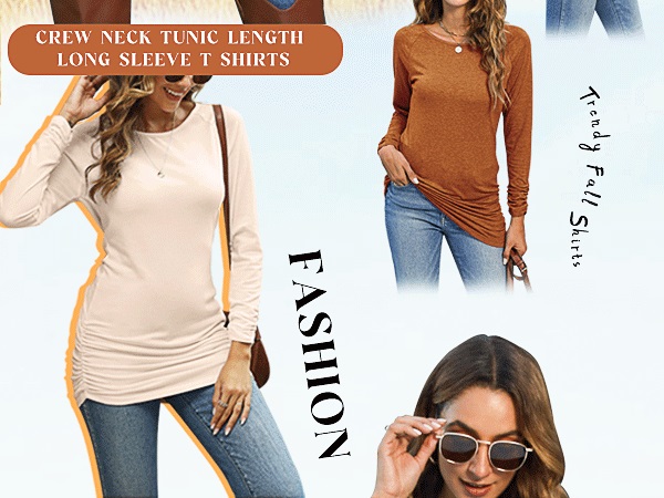 womens long sleeve scoop neck t shirts long sleeve tunic sweaters tunic dress for women 2024