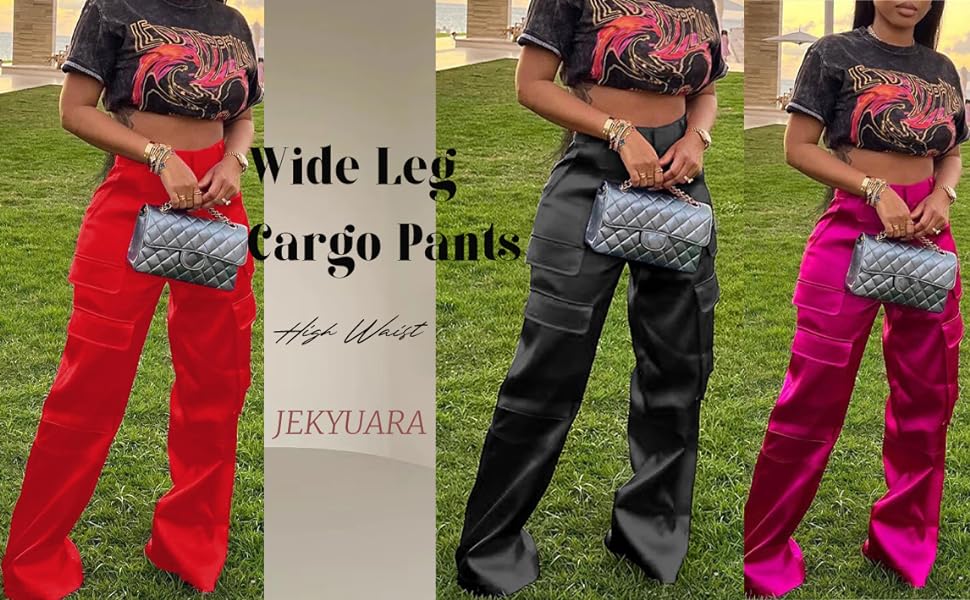 satin cargo pants for women