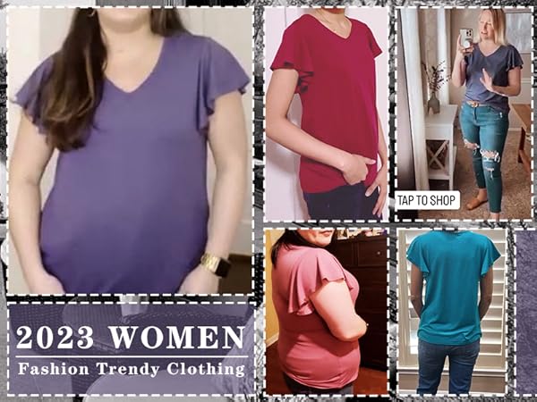 Shirts for Women Dressy Casual V Neck Short Sleeve Solid Color Tee Tops