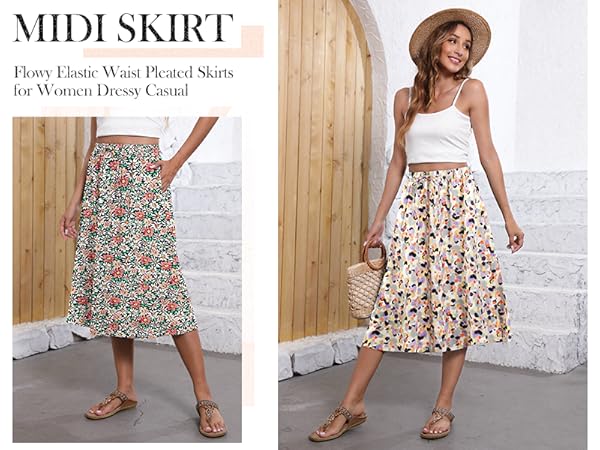 elastic high waist midi skirt for summer outfit fashion