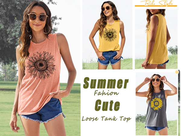 Sleeveless Graphic Tee Shirt Sunflower Tank Top