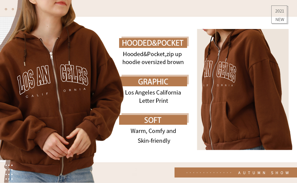 Zip Up Hoodie Oversized Brown