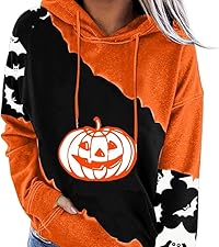 Womens Halloween Sweatshirts Long Sleeve Cute Pumpkin Graphic Oversized Hoodies