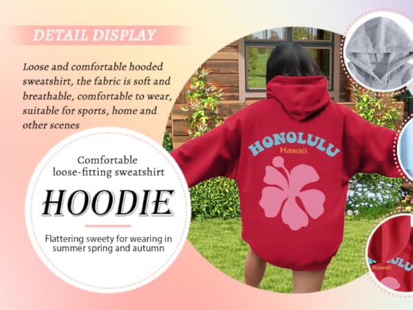 Pink Palm Puff Hoodie Womens Long Sleeve Sweatshirt Trendy Graphic Drawstring Pullover