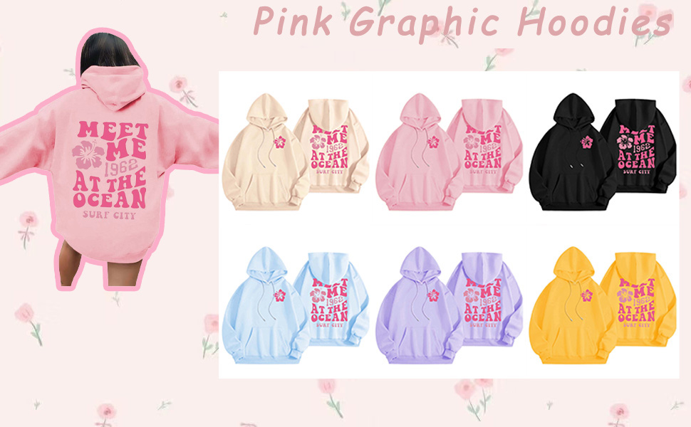 Womens Cute Hoodies Pink Hoodie Oversized Letter Print Graphic Hoodies For Women Preppy Sweatshirt