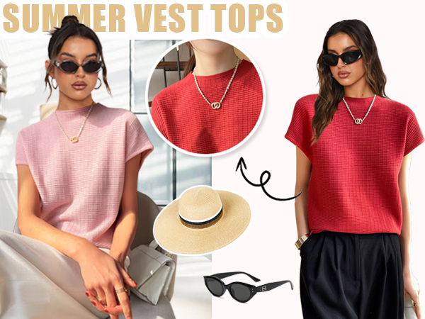 Women''s Cap Sleeve Sweater Tops Summer Sleeveless Ribbed Knit Vest Casual Mock Neck Pullover 2024 