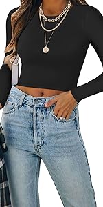 cropped long sleeve tops for women,double lined tops for women,basic tops for women,crop tops