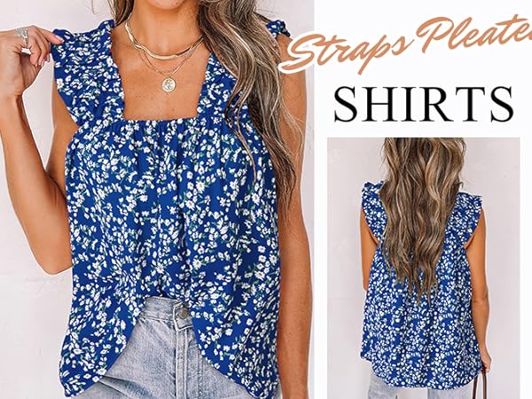 sleeveless ruffle womens tops dressy casual tops for women suqare neck floral tank tops women shirts