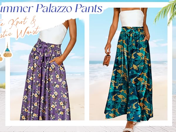 YESNO Flowy Pants for Women 2024 Wide Leg Boho Floral Pants