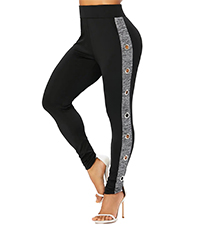 Plus Size Black Leggings for Women High Waist Side Grommet Details Stretch Skinny Pants