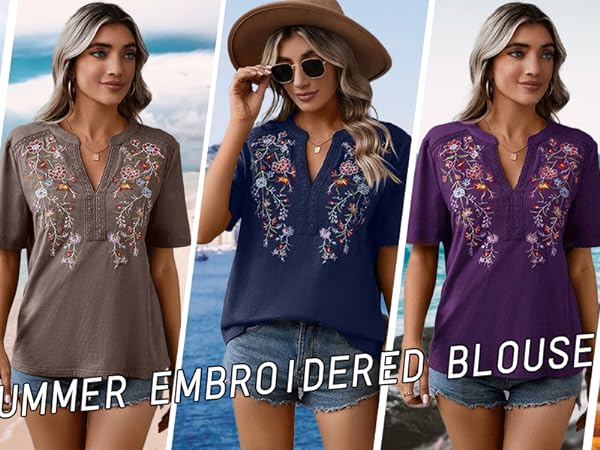 Embroidered Tops Traditional Summer Blouse