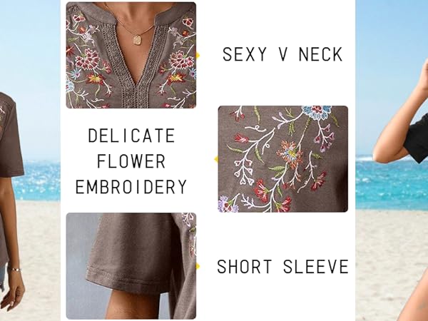 Floral Tunic V Neck Short Sleeve T Shirt