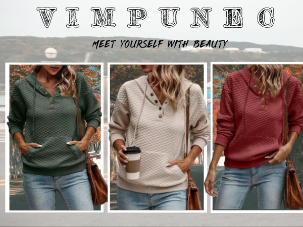 VIMPUNEC Women''s Fall Casual Hoodies Trendy Long Sleeve Sweatshirt Hooded Pullover Tops with Pocket