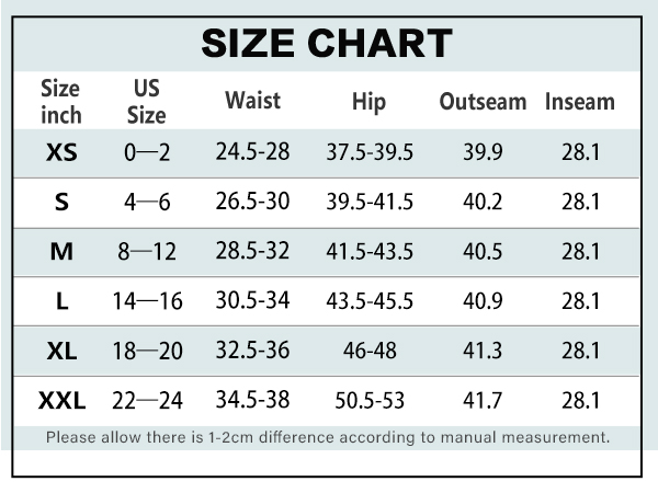 Summer Pants Size Chart