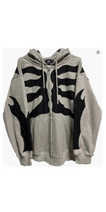 Gothic Hoodie Skeleton Print Irregular Hoodie Harajuku