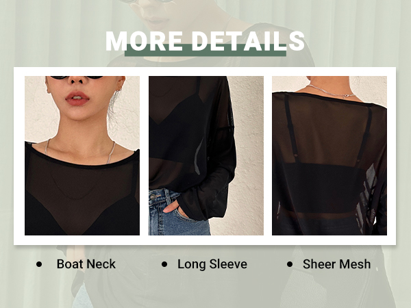 Sheer Long Sleeve Top Drop Mesh See Through Top Shirts