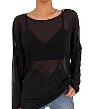 Sheer Long Sleeve Top Drop Mesh See Through Top Shirts