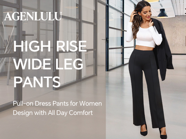 Agenlulu Dress Pants for Women Elastic High Waist Straight Leg Pants Business Casual Office Work