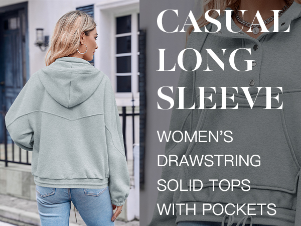 Women''s Hoodie Sweatshirts Long Sleeve Casual Fleece Half Button Drawstring Fall Pullover Tops