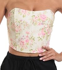 womens linen corset top for ladies floral vintage summer crop bustier tops