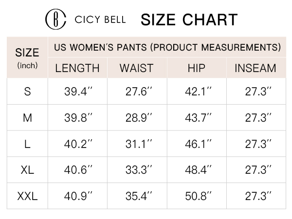 DRESS PANTS SIZE CHART