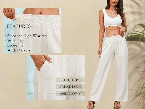 Summer Flowy High Waisted Beach Palazzo Trousers