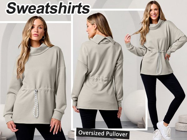 Long Sleeve Cinchable Waist Tunic Fall Fashion Pullover Top