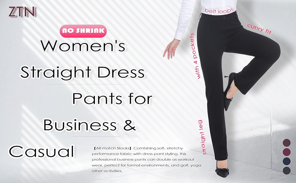 black straight dress pants work slacks for women