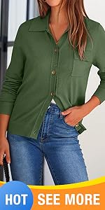 Spring Long Sleeve Knitted Button Down Shirts Lightweight Cardigan for Women Dressy Casual Tops