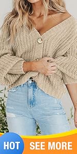 Womens Open Front Long Sleeve Button Chunky Knit Cardigan Sweater