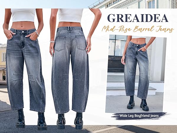 Mid Rise Barrel Jeans for Women