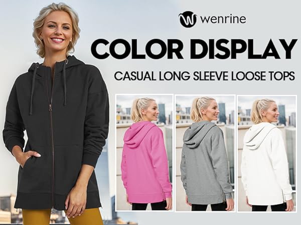 Wenrine Women''s Zip Up Hoodie Oversized Sweatshirts Long Sleeve Fall Casual Jacket with Pockets