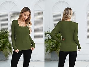 Womens Long Sleeve Square Neck Sweaters