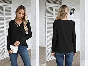 Womens Long Sleeve V Neck T Shirts