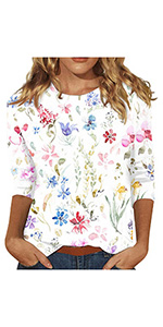 summer tops for women 2024 plus size floral tops 3/4 length sleeve womens tops